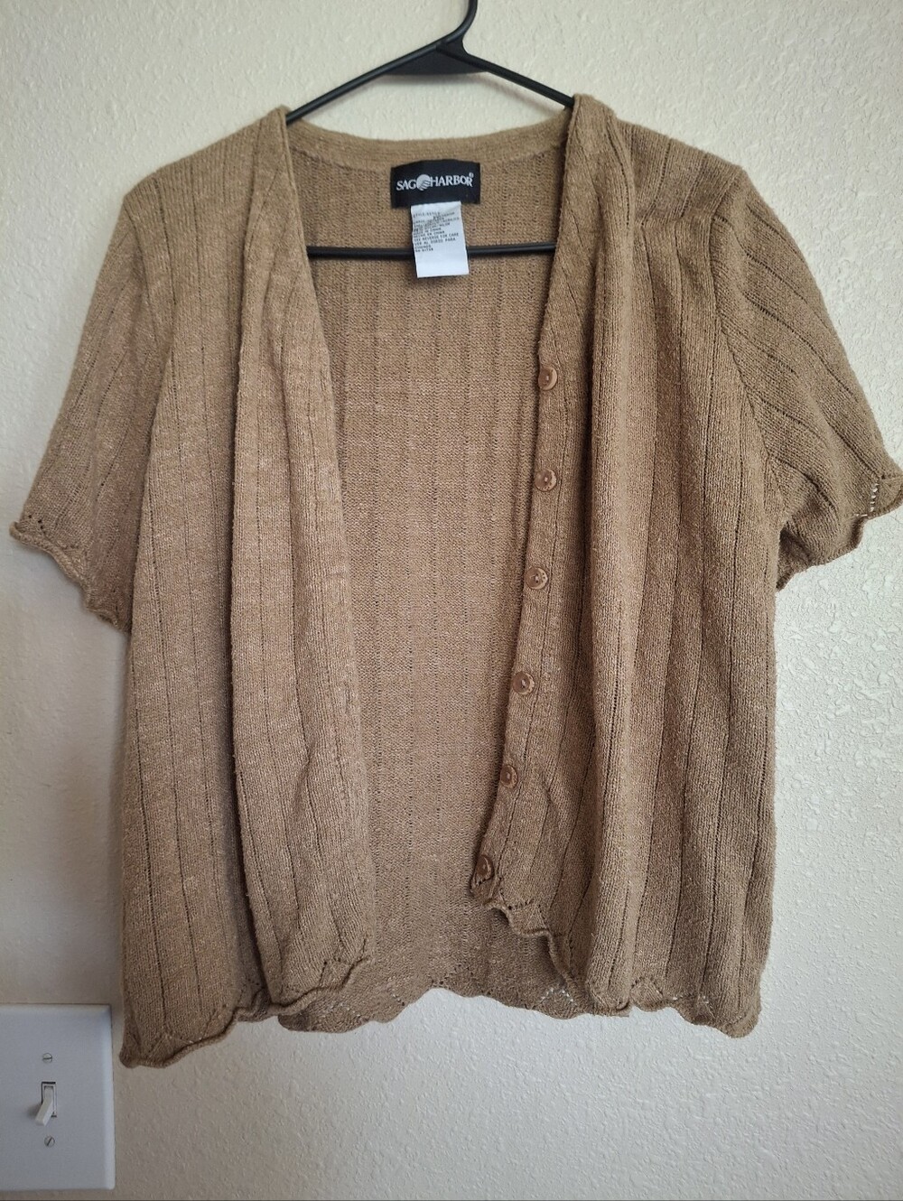 Sag Harbor Tan Silk Blend Sweater Jacket